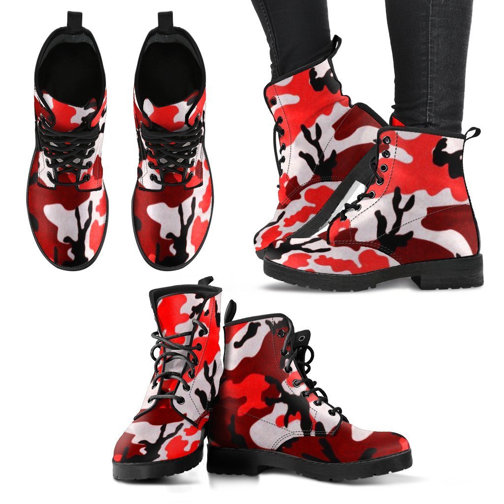 Unique Designer Motorcycle-Style Nation States Red Camo Boots-grizzshop