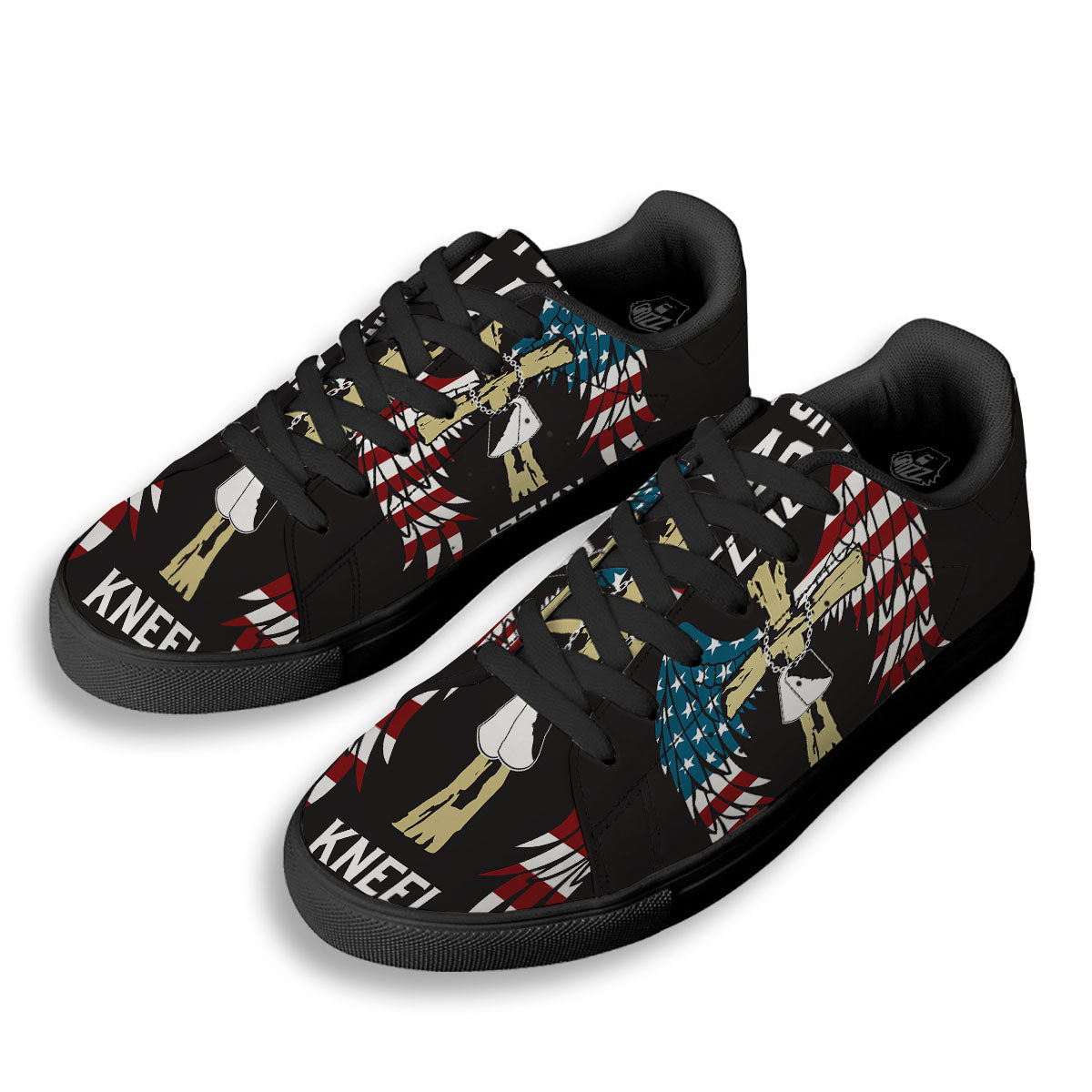 United We Stand American Flag Print Black Low Top Sneakers-grizzshop
