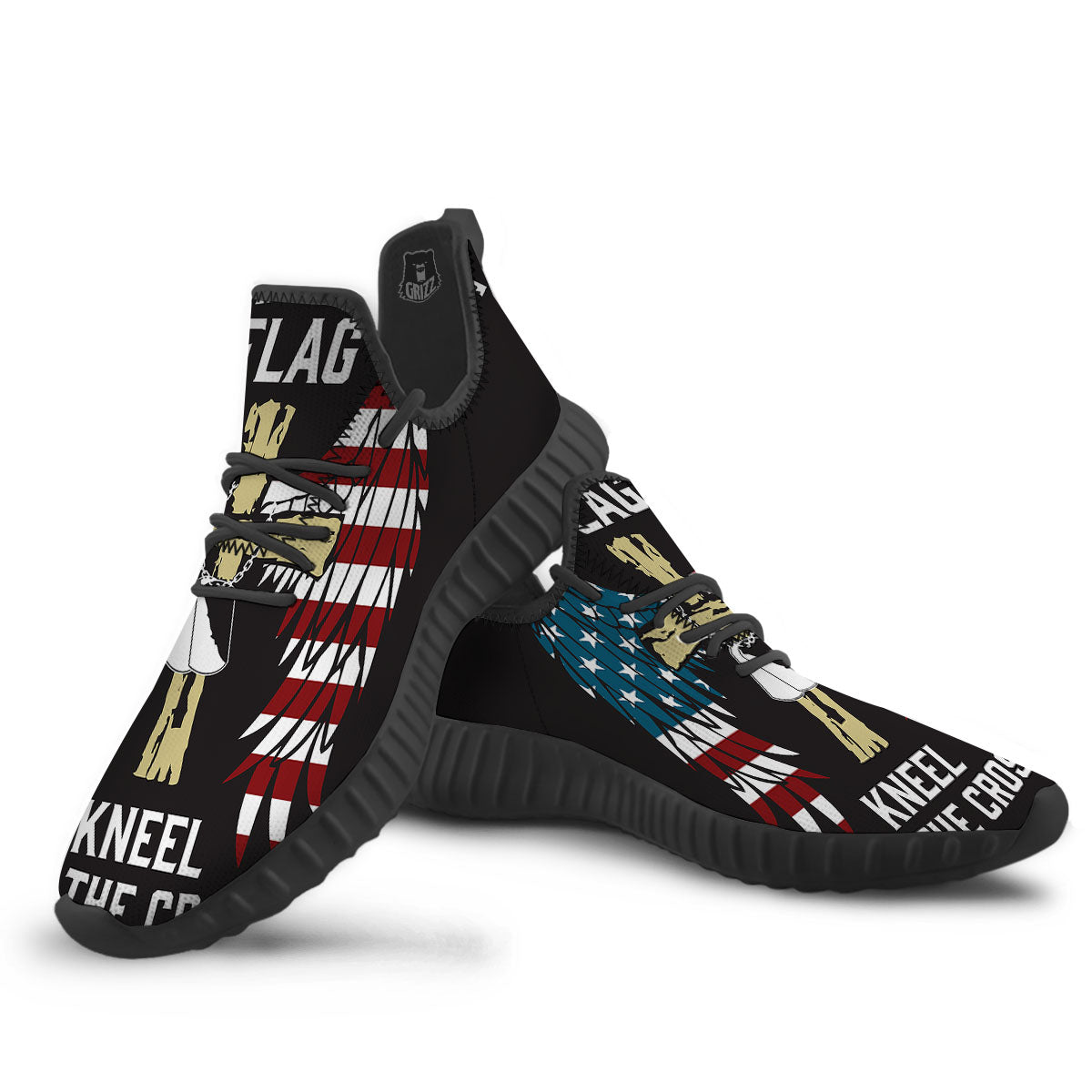 United We Stand American Flag Print Black Walking Shoes-grizzshop