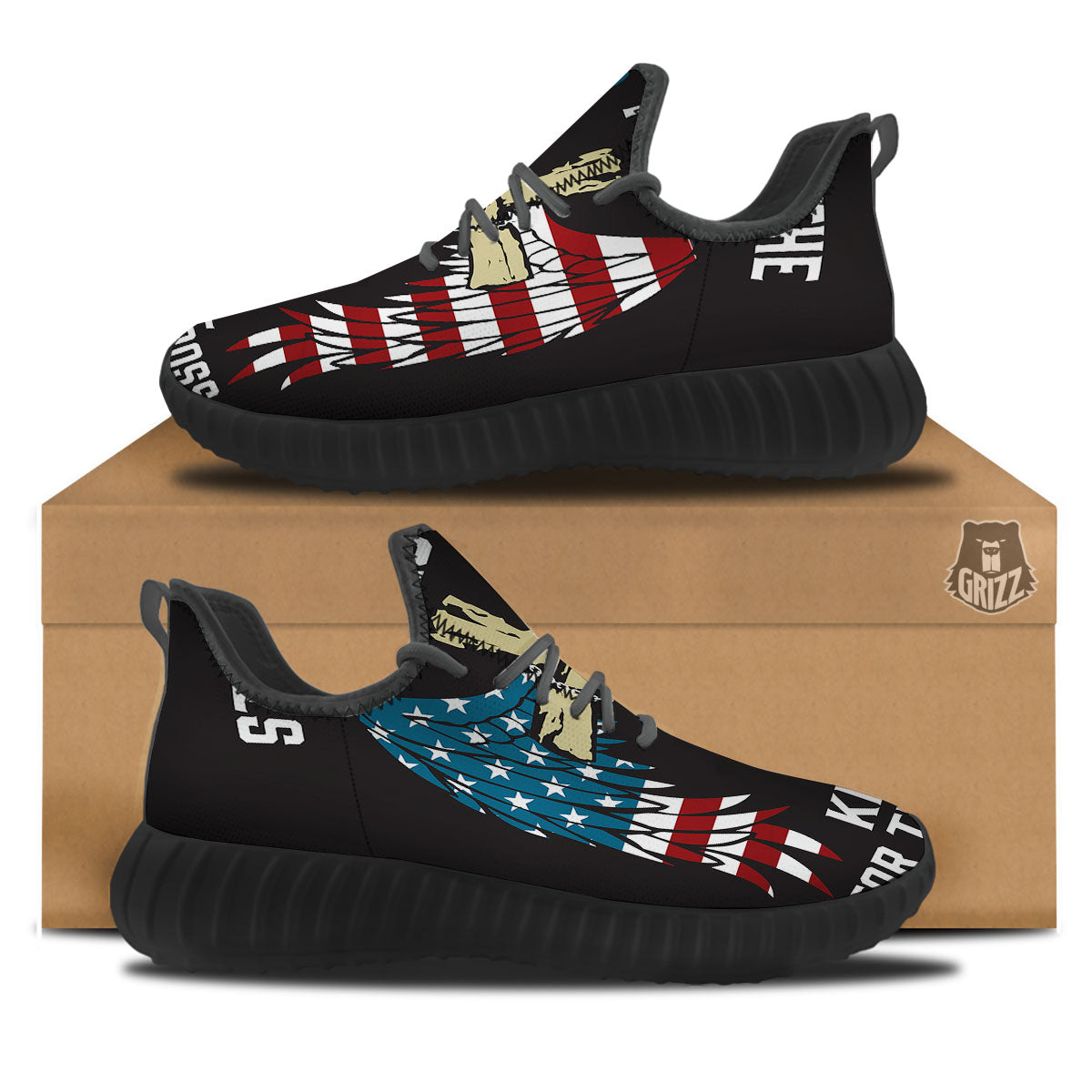 United We Stand American Flag Print Black Walking Shoes-grizzshop