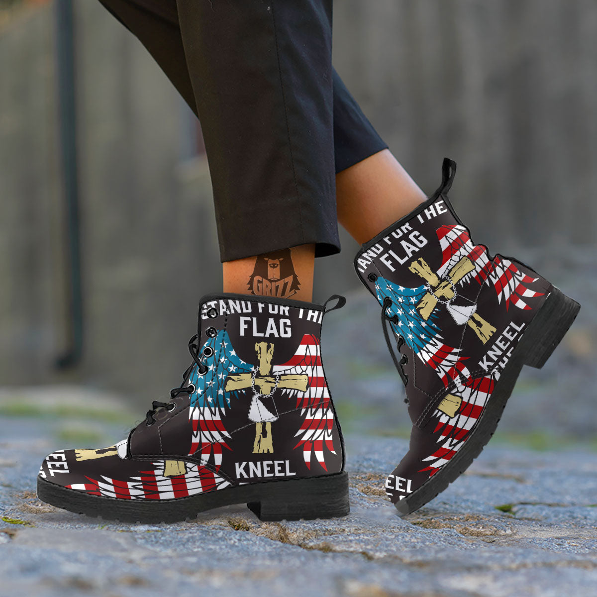 United We Stand American Flag Print Leather Boots-grizzshop