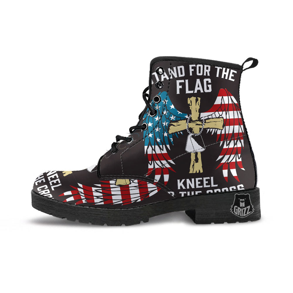 United We Stand American Flag Print Leather Boots-grizzshop