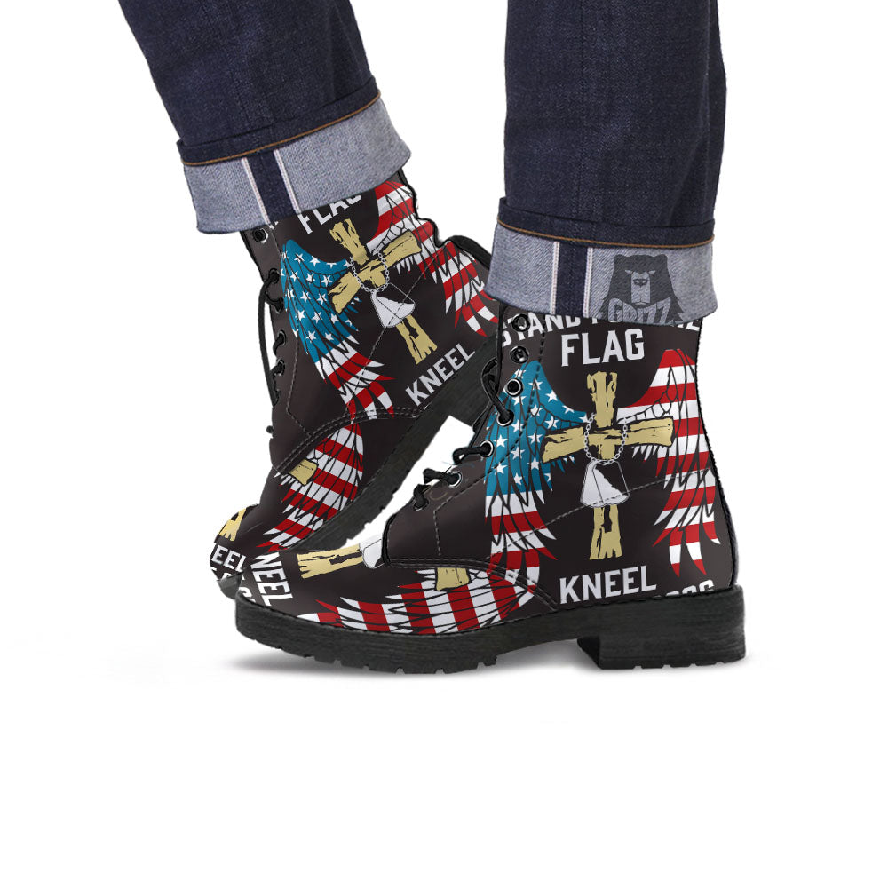 United We Stand American Flag Print Leather Boots-grizzshop