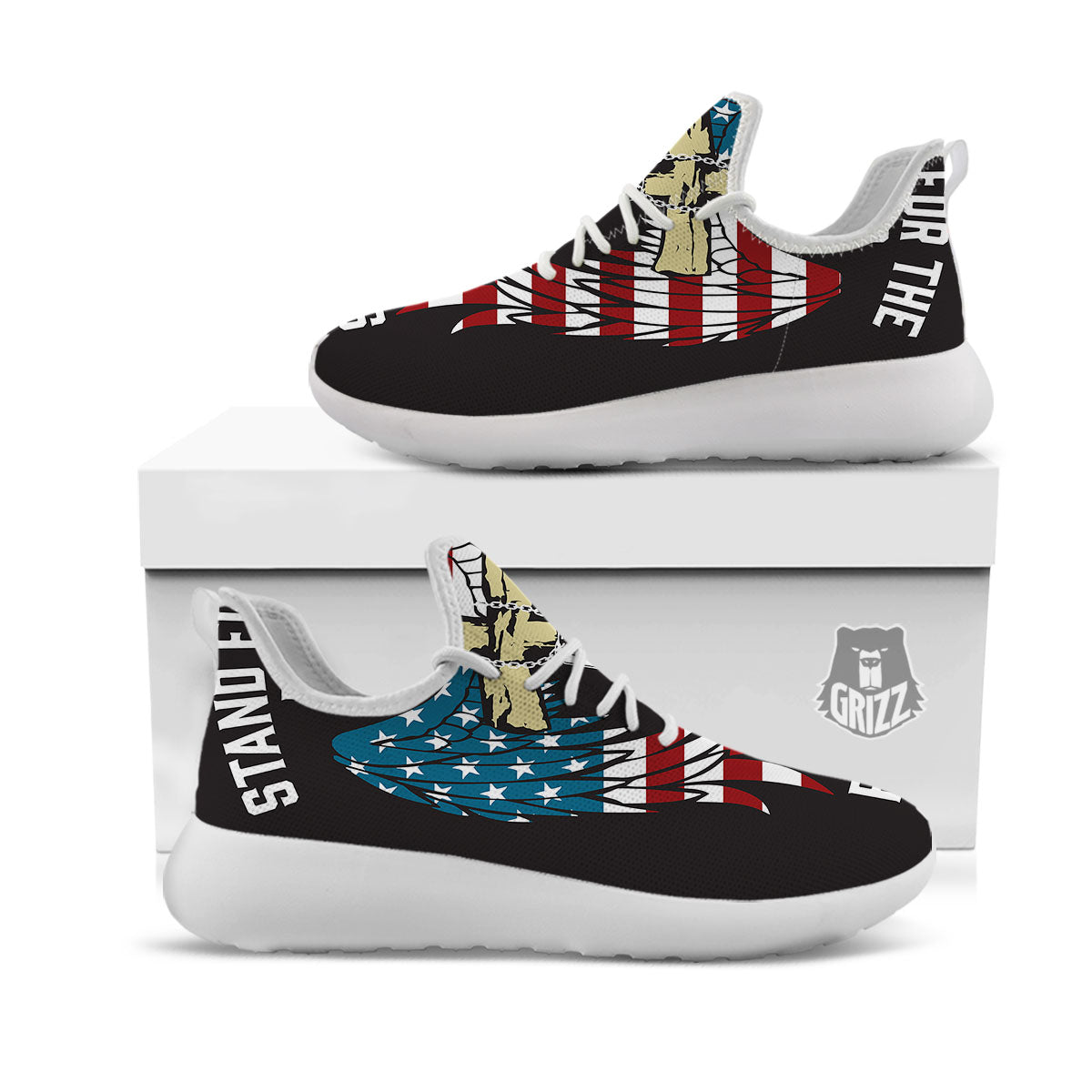 United We Stand American Flag Print White Athletic Shoes-grizzshop