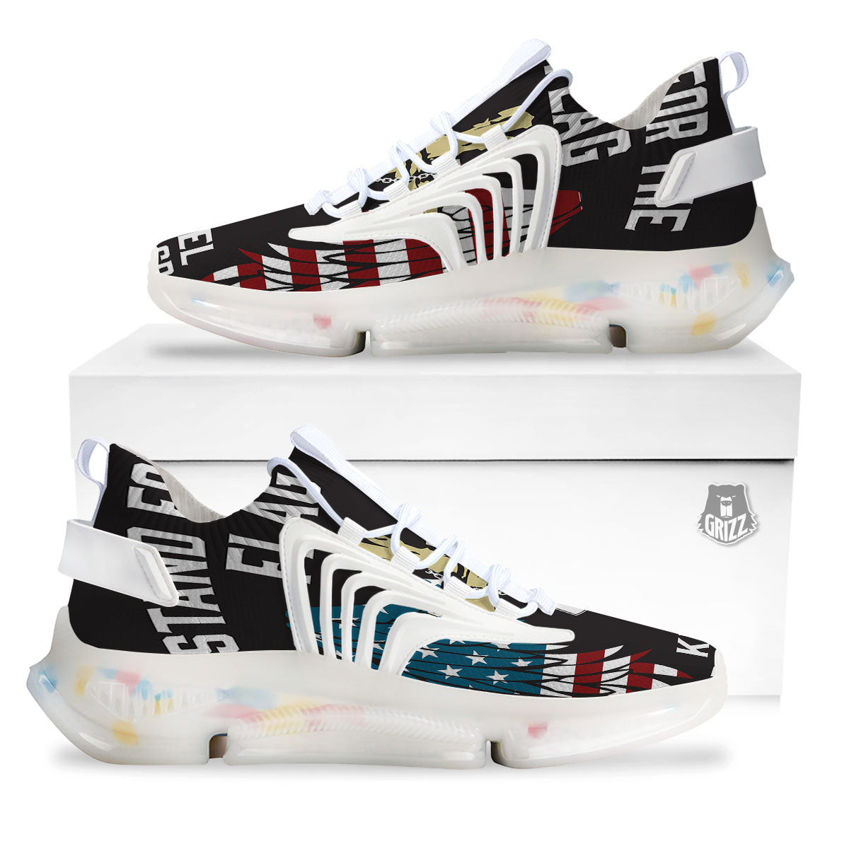 United We Stand American Flag Print White Gym Shoes-grizzshop