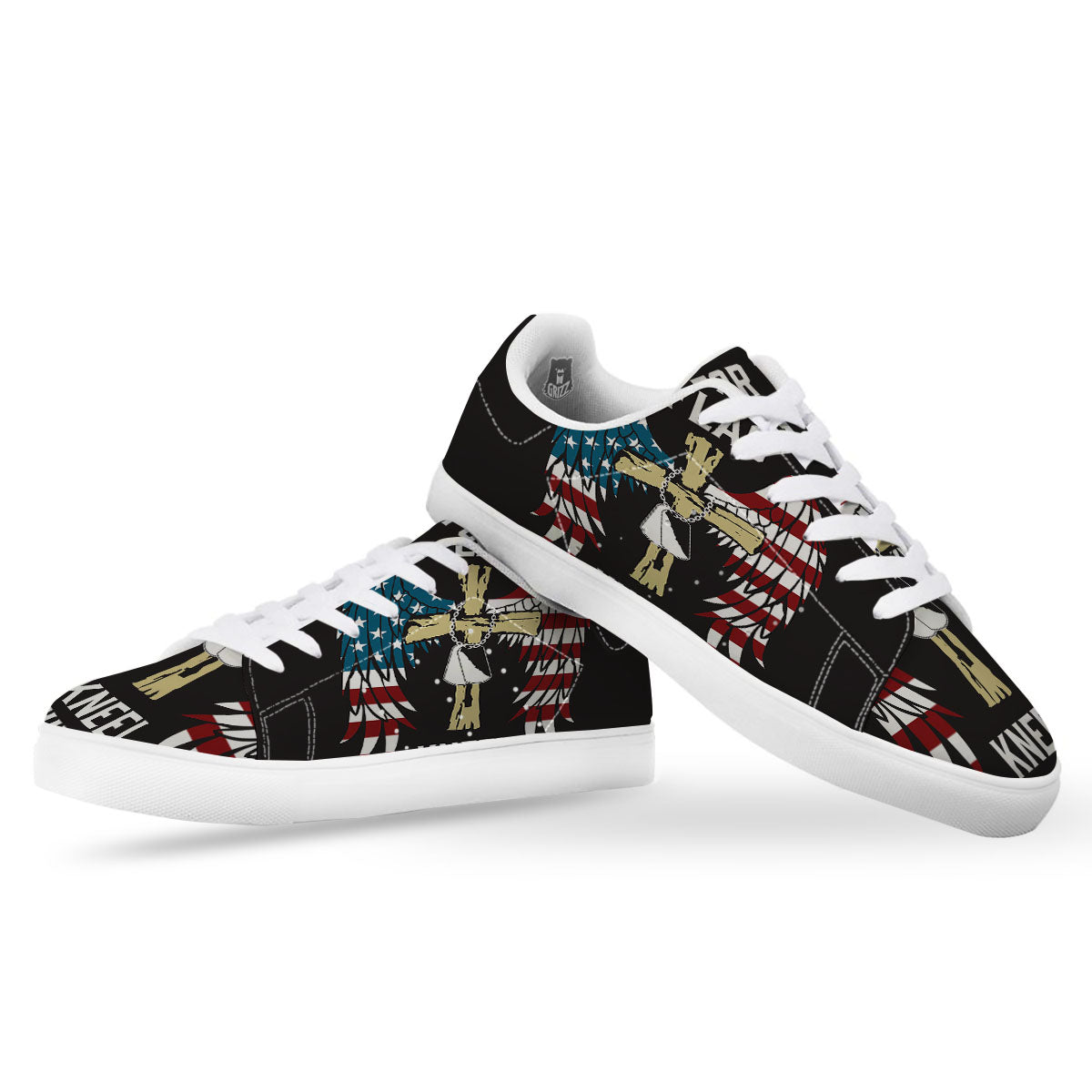 United We Stand American Flag Print White Low Top Sneakers-grizzshop