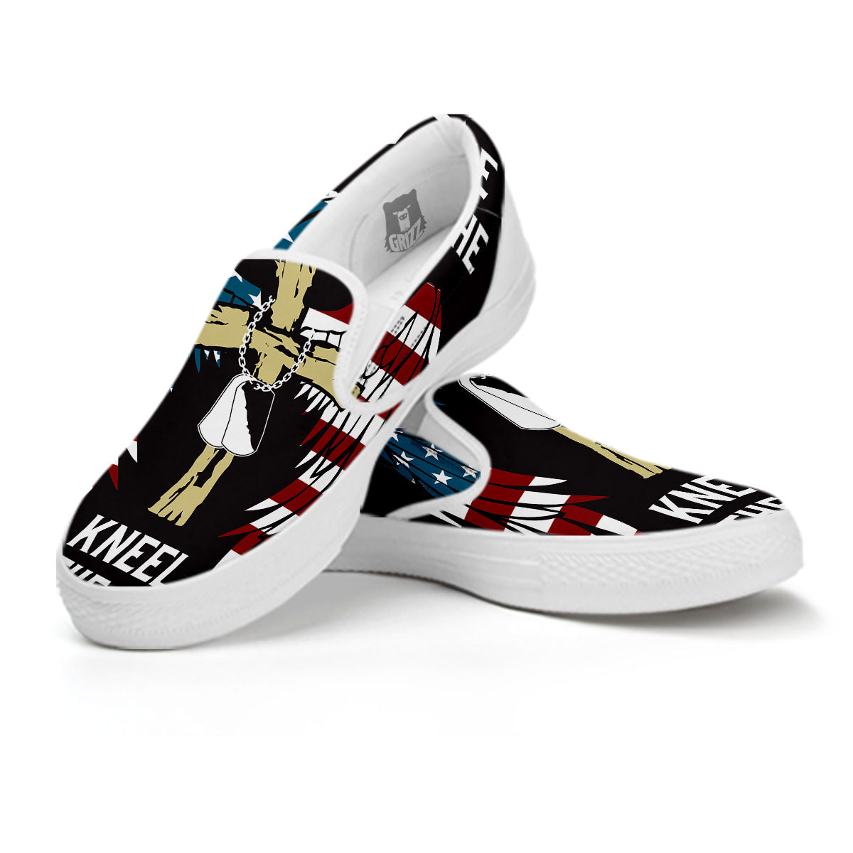 United We Stand American Flag Print White Slip On Shoes-grizzshop