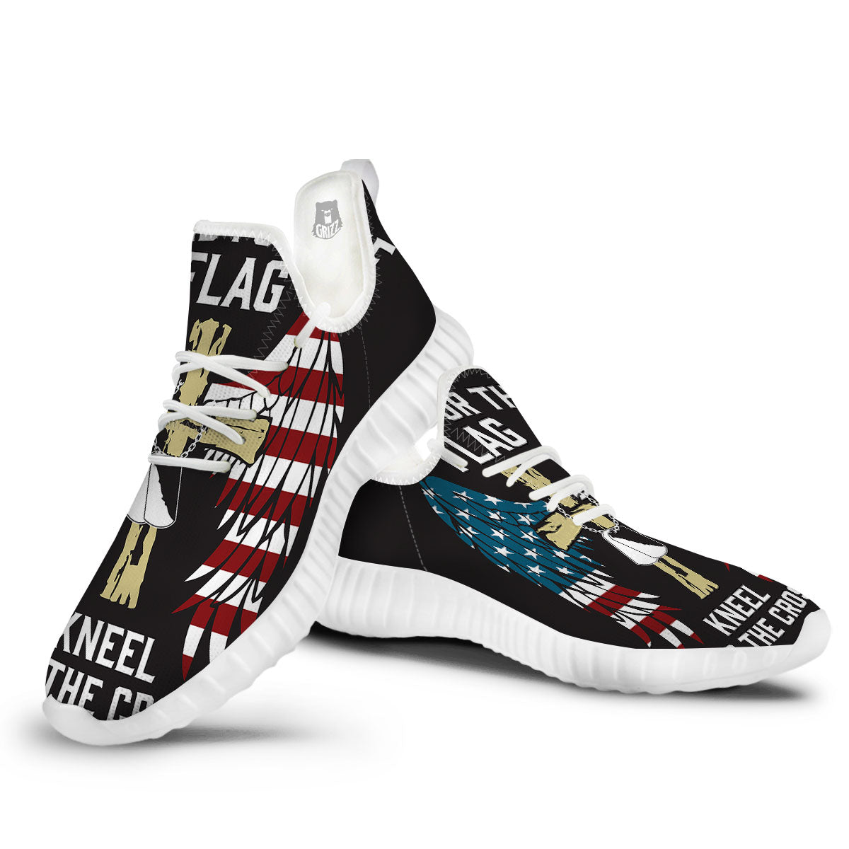 United We Stand American Flag Print White Walking Shoes-grizzshop