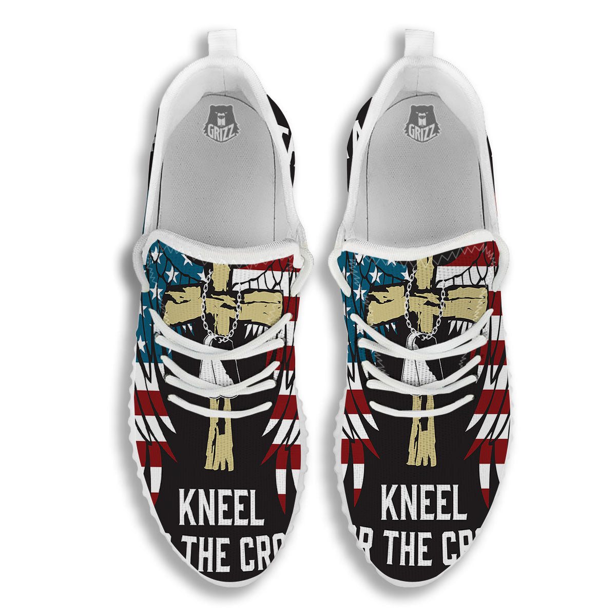 United We Stand American Flag Print White Walking Shoes-grizzshop