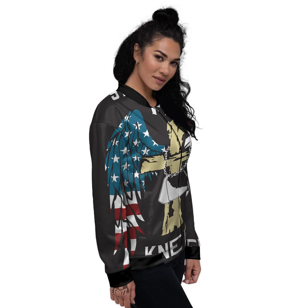 United We Stand American Flag Print Women's Bomber Jacket-grizzshop