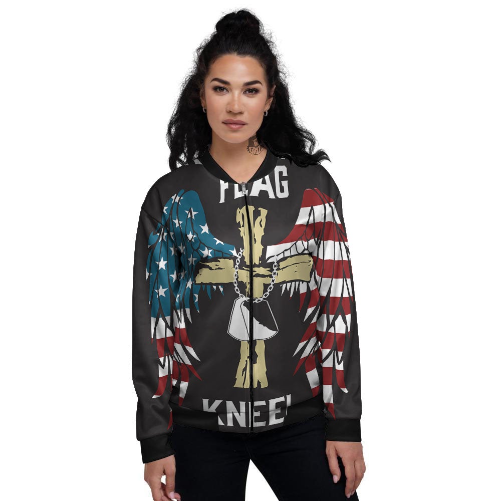 United We Stand American Flag Print Women's Bomber Jacket-grizzshop