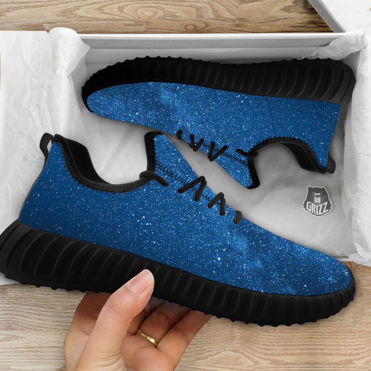 Universe Galaxy Milky Way Print Black Walking Shoes-grizzshop