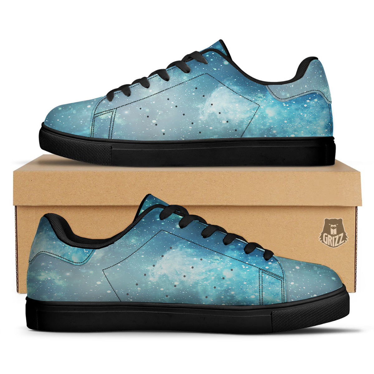 Universe Galaxy Space Blue Sky Print Black Low Top Sneakers-grizzshop
