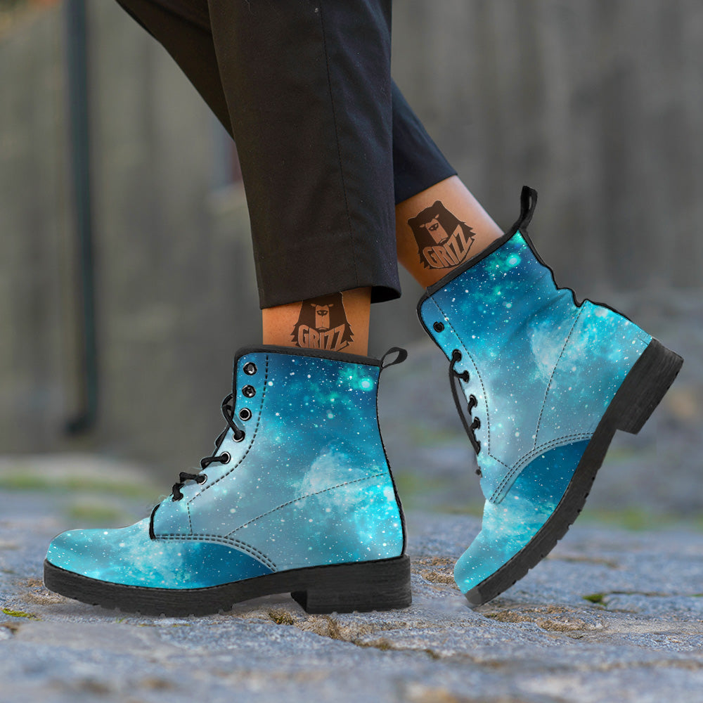 Universe Galaxy Space Blue Sky Print Leather Boots-grizzshop