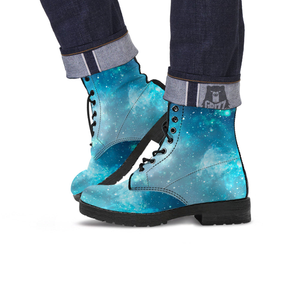 Universe Galaxy Space Blue Sky Print Leather Boots-grizzshop