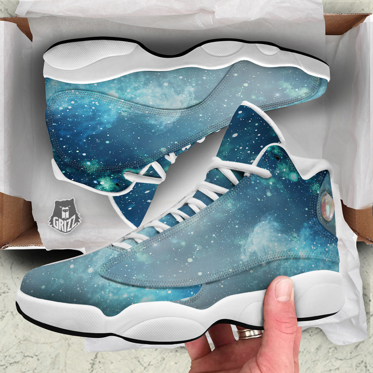 Universe Galaxy Space Blue Sky Print White Basketball Shoes-grizzshop