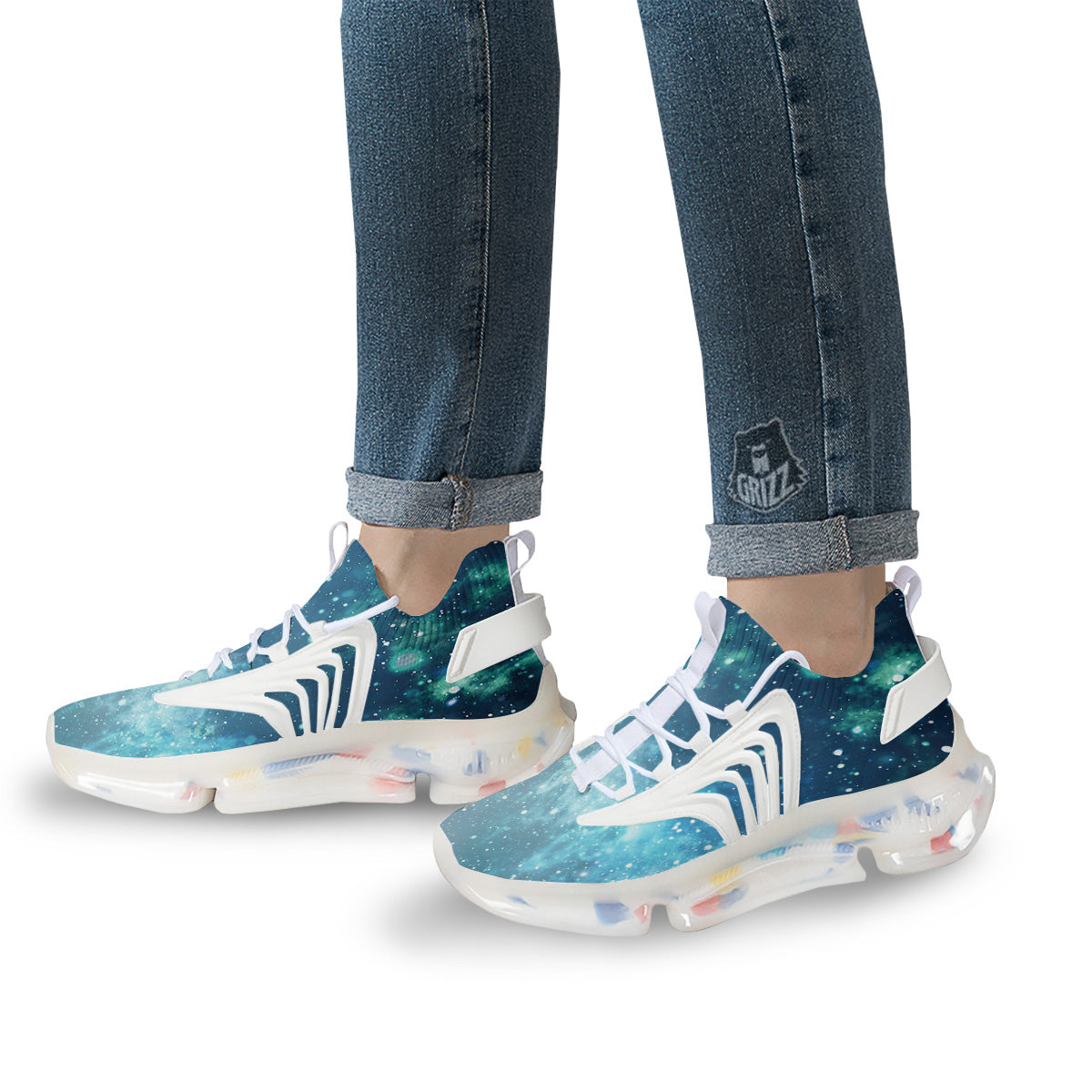 Universe Galaxy Space Blue Sky Print White Gym Shoes-grizzshop
