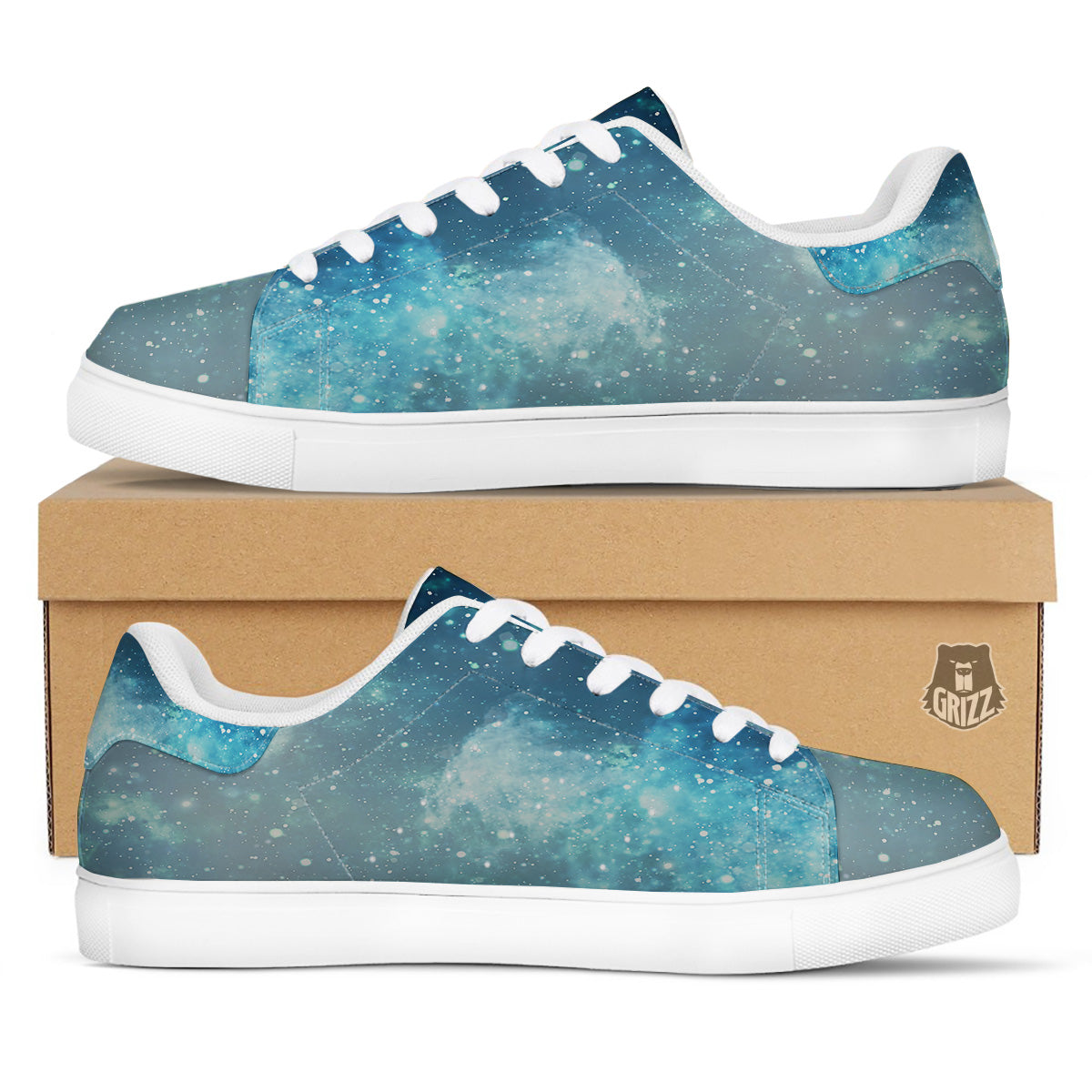 Universe Galaxy Space Blue Sky Print White Low Top Sneakers-grizzshop