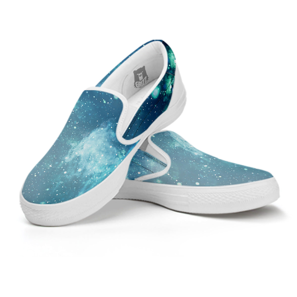 Universe Galaxy Space Blue Sky Print White Slip On Shoes-grizzshop