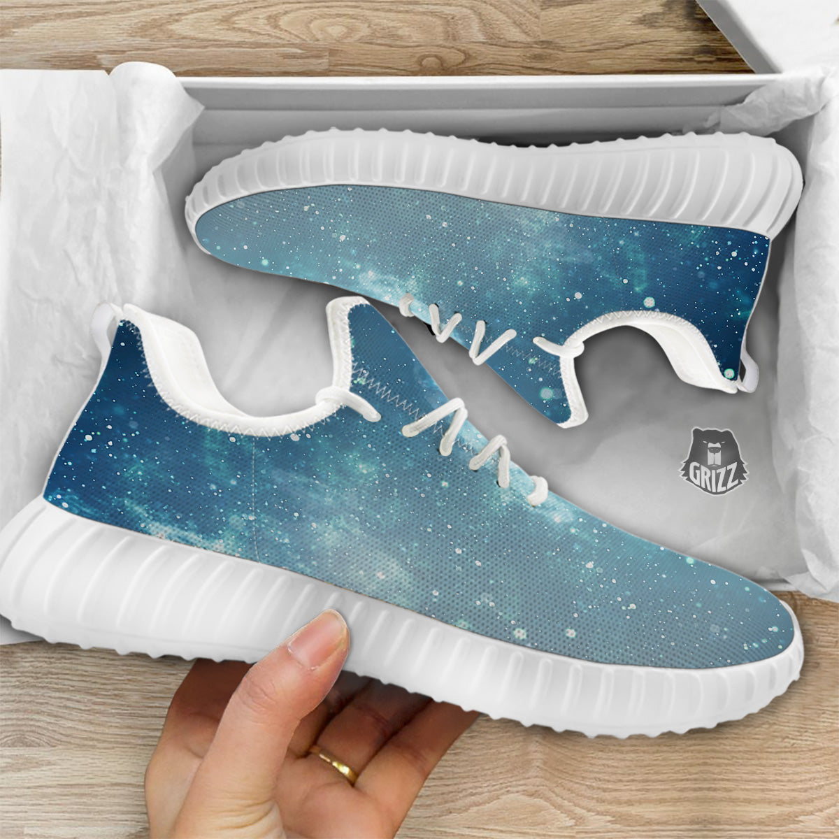 Universe Galaxy Space Blue Sky Print White Walking Shoes-grizzshop