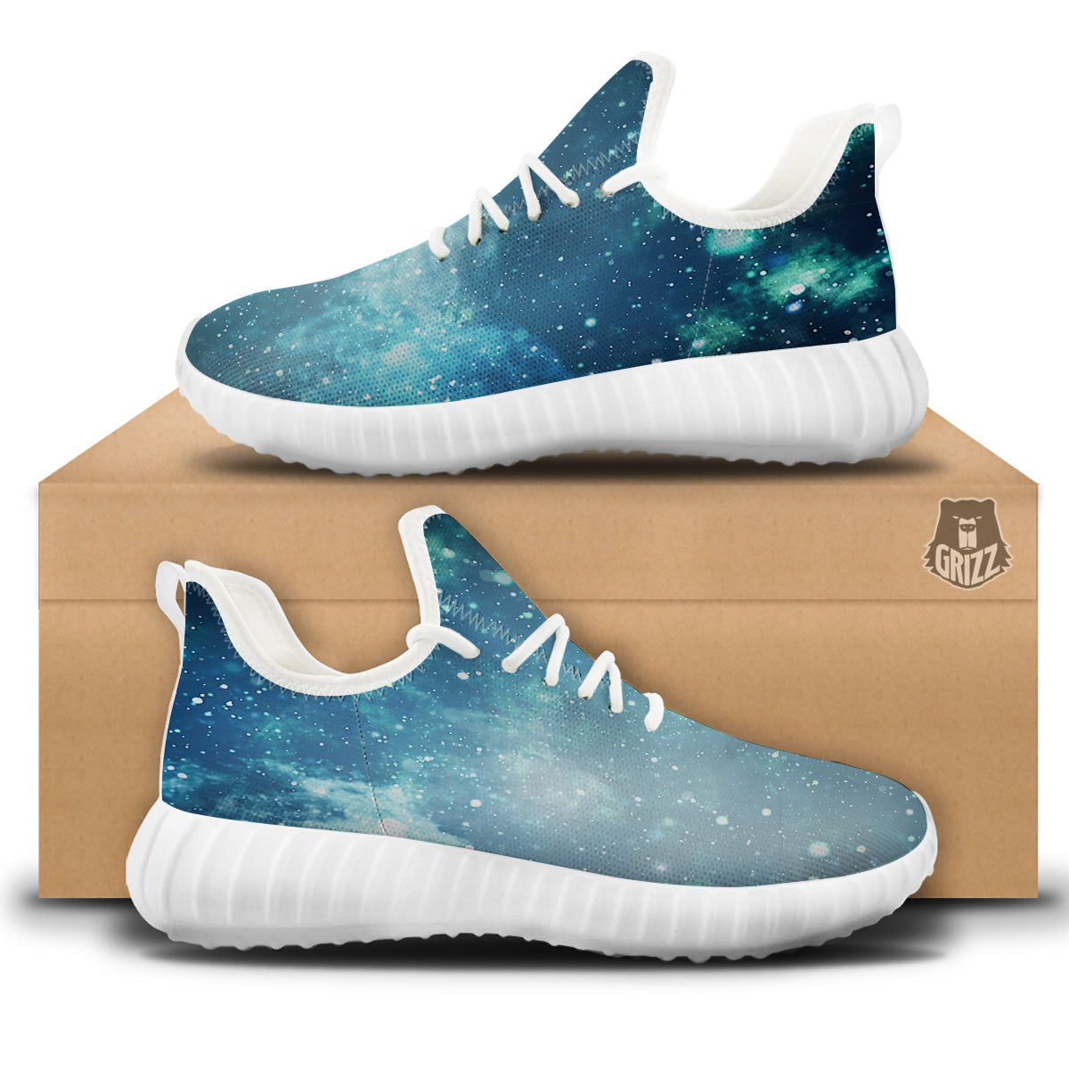 Universe Galaxy Space Blue Sky Print White Walking Shoes-grizzshop