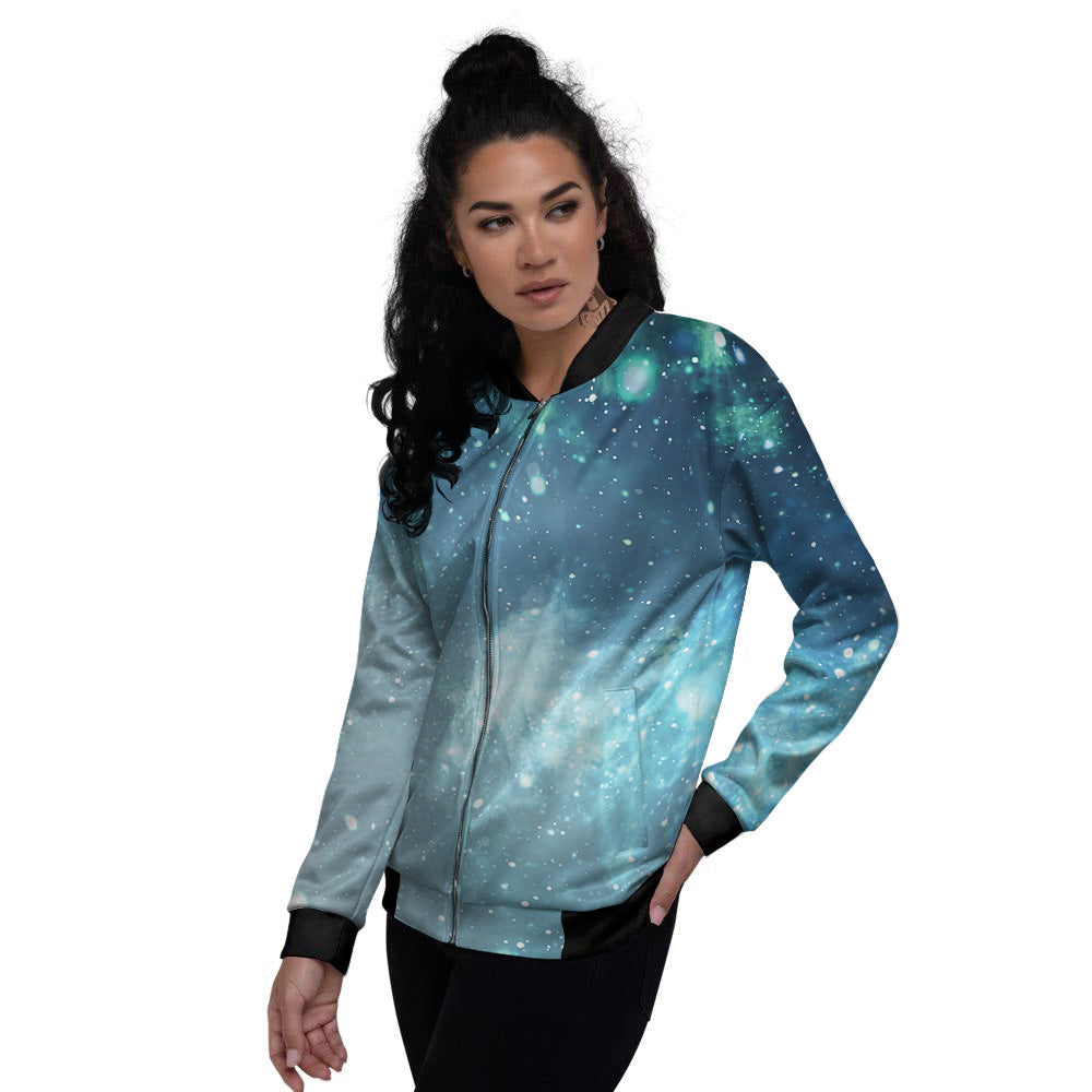 Universe Galaxy Space Blue Sky Print Women's Bomber Jacket-grizzshop