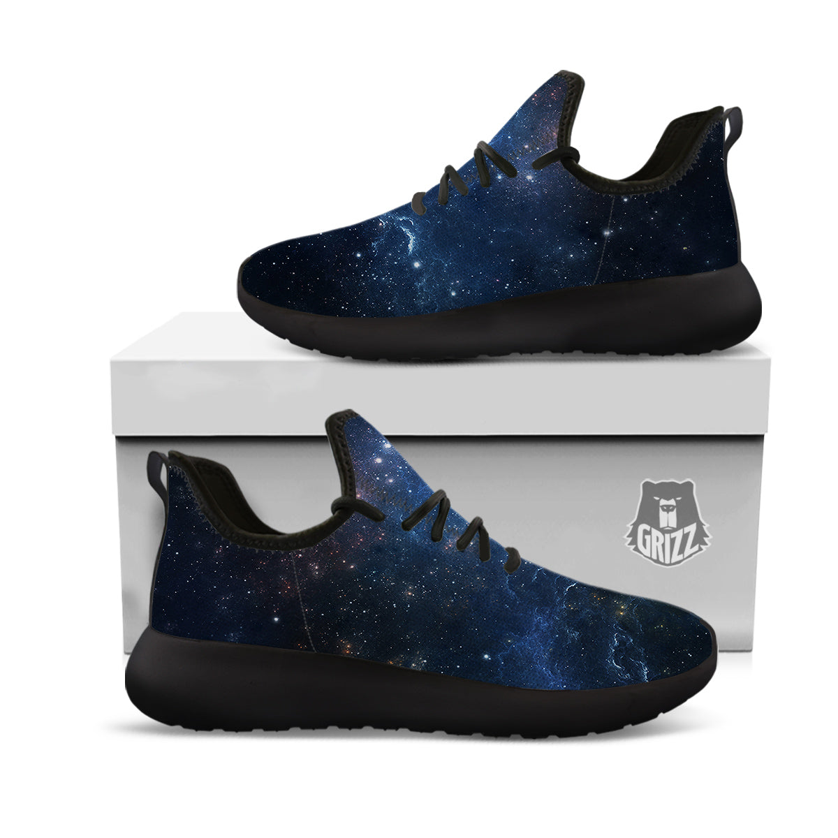 Universe Galaxy Space Dark Nebula Print Black Athletic Shoes-grizzshop
