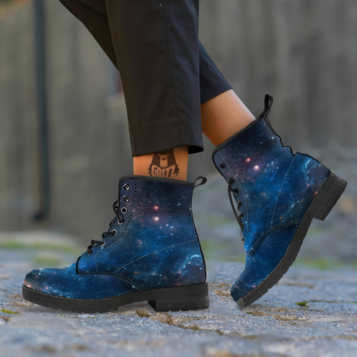 Universe Galaxy Space Dark Nebula Print Leather Boots-grizzshop