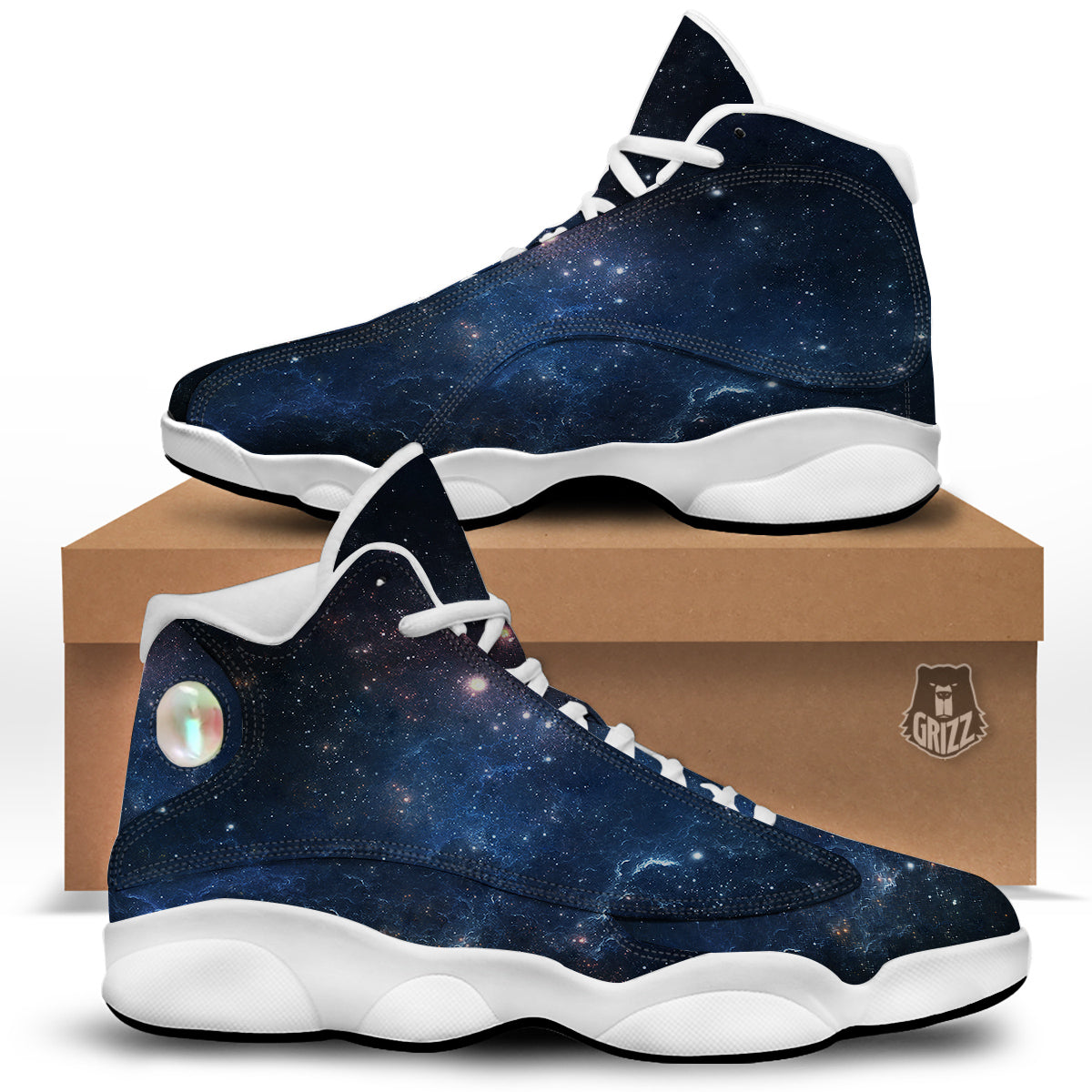 Universe Galaxy Space Dark Nebula Print White Basketball Shoes-grizzshop