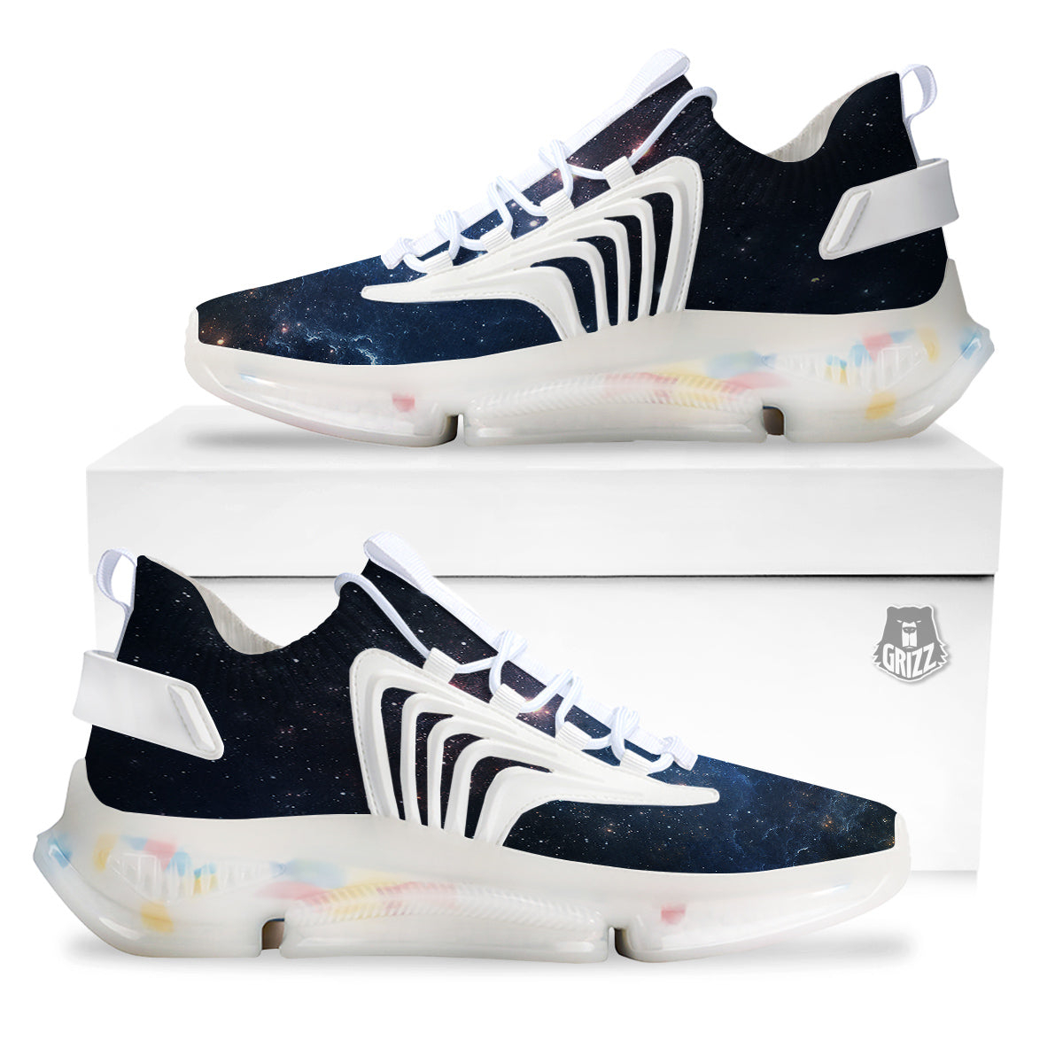 Universe Galaxy Space Dark Nebula Print White Gym Shoes-grizzshop