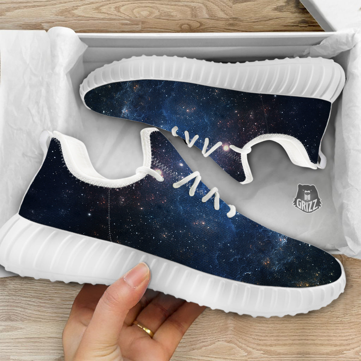 Universe Galaxy Space Dark Nebula Print White Walking Shoes-grizzshop