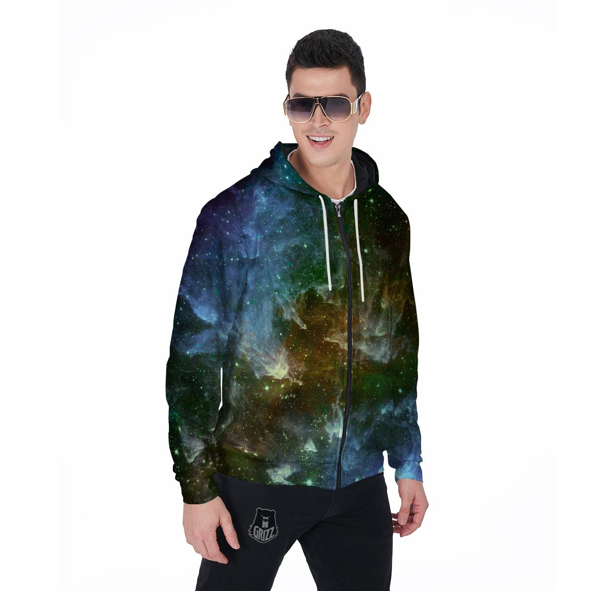 Universe Galaxy Space Men's Zip Up Hoodie-grizzshop