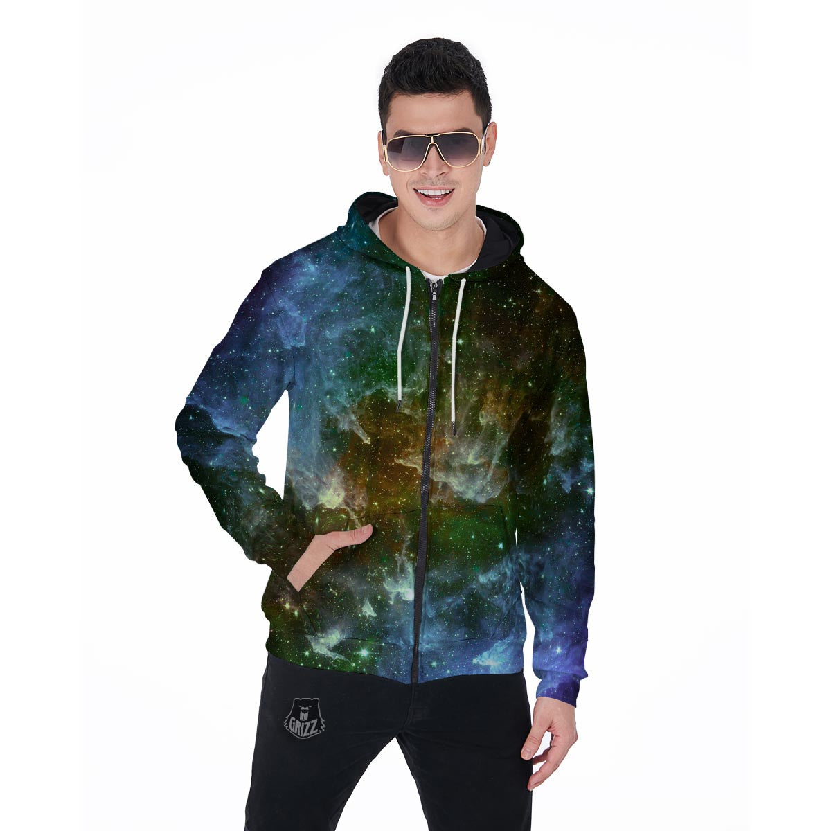 Universe Galaxy Space Men's Zip Up Hoodie-grizzshop