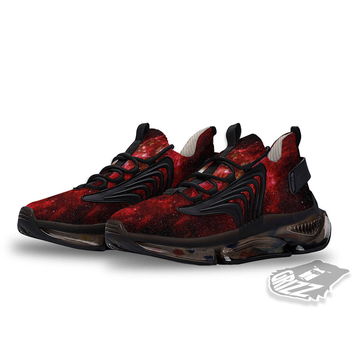 Universe Galaxy Space Red Stardust Print Black Gym Shoes-grizzshop