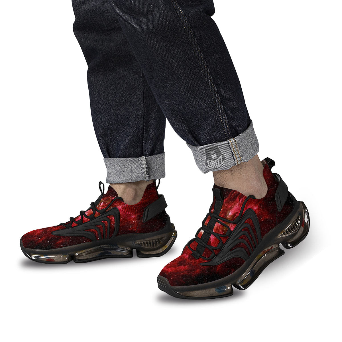 Universe Galaxy Space Red Stardust Print Black Gym Shoes-grizzshop