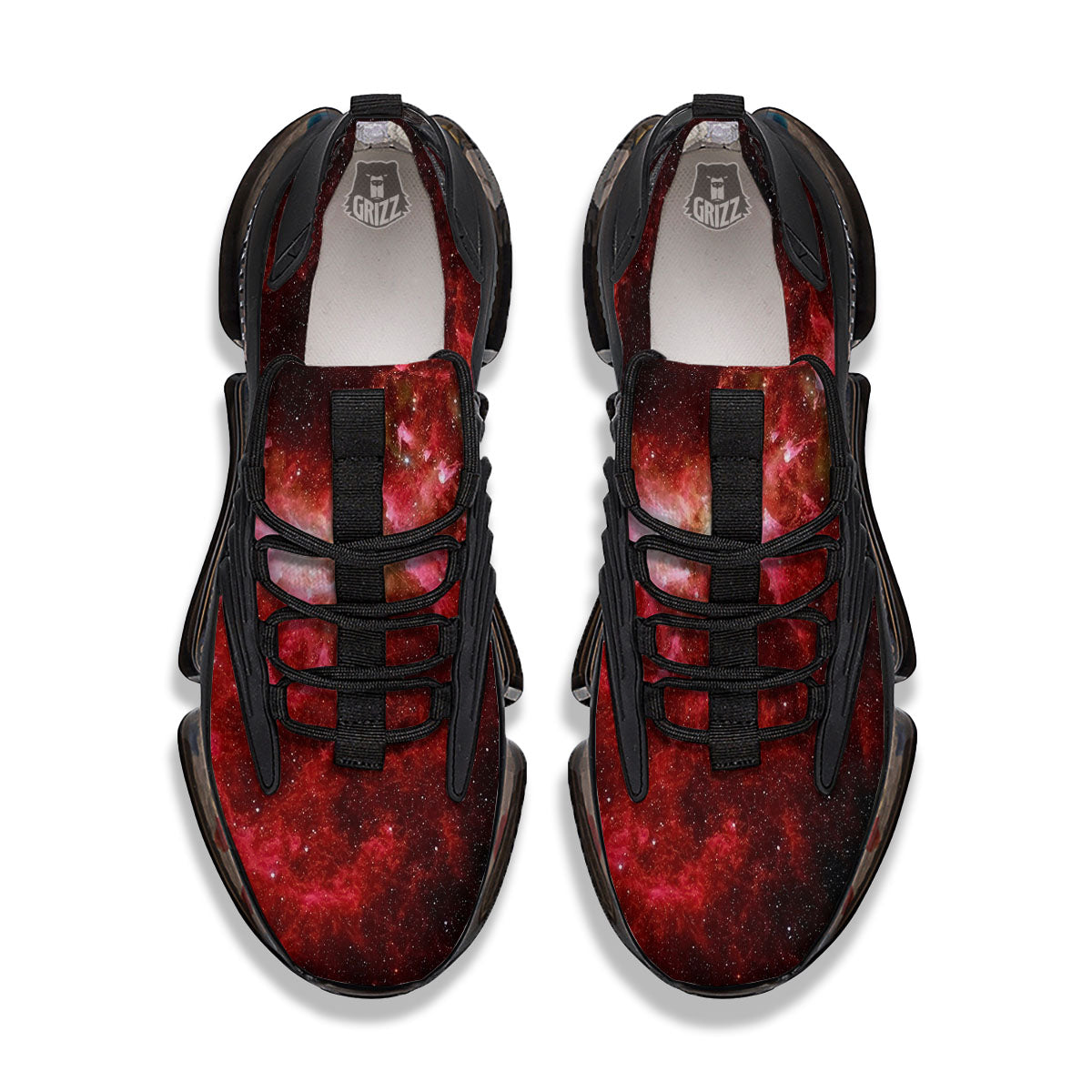 Universe Galaxy Space Red Stardust Print Black Gym Shoes-grizzshop