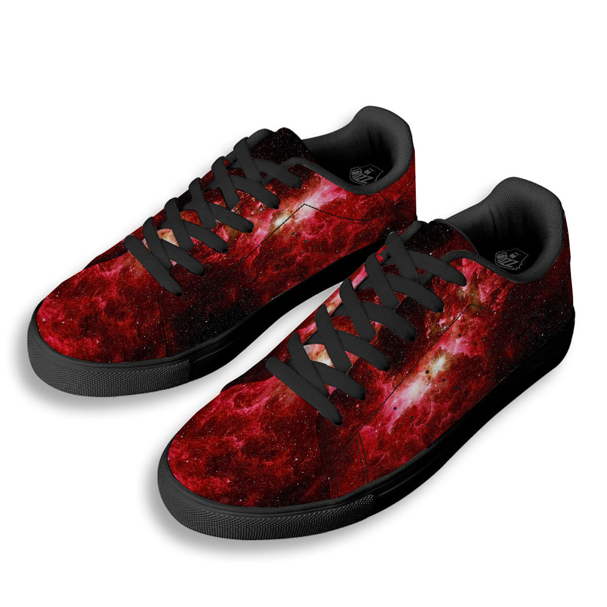 Universe Galaxy Space Red Stardust Print Black Low Top Sneakers-grizzshop