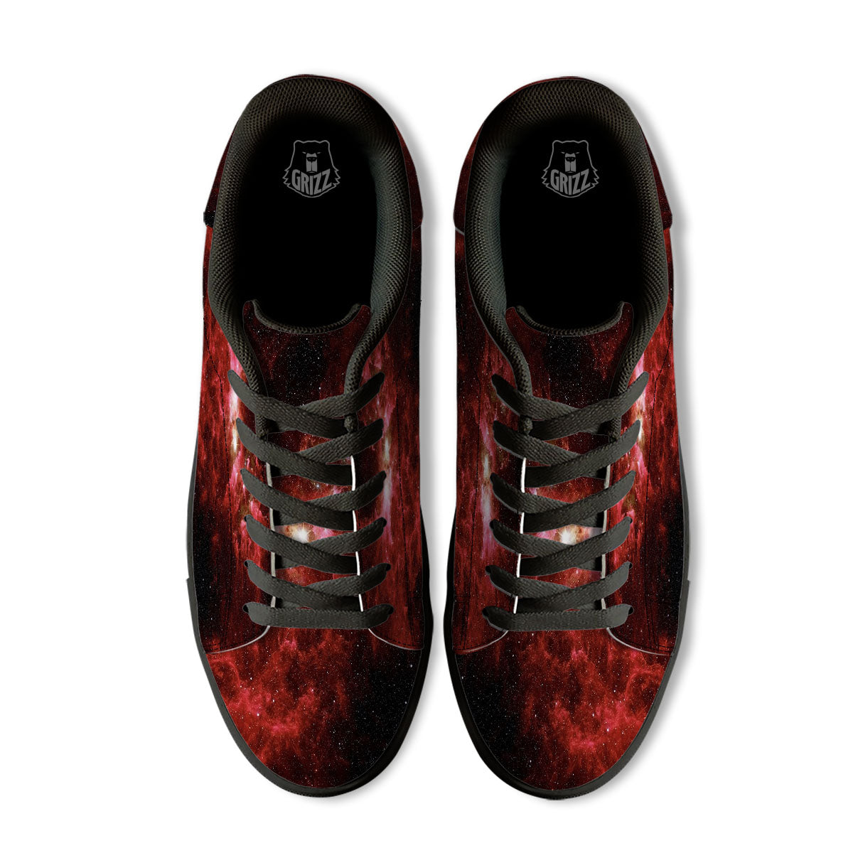 Universe Galaxy Space Red Stardust Print Black Low Top Sneakers-grizzshop