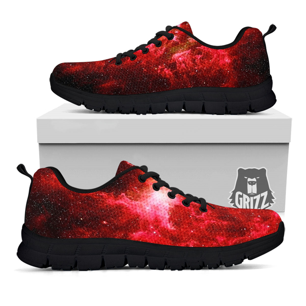 Universe Galaxy Space Red Stardust Print Black Sneaker-grizzshop