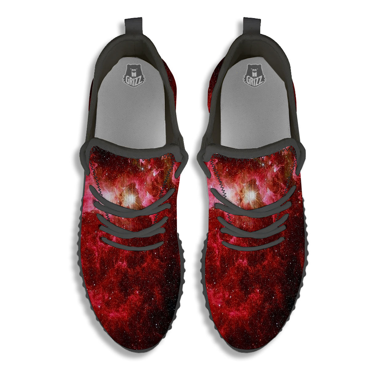 Universe Galaxy Space Red Stardust Print Black Walking Shoes-grizzshop