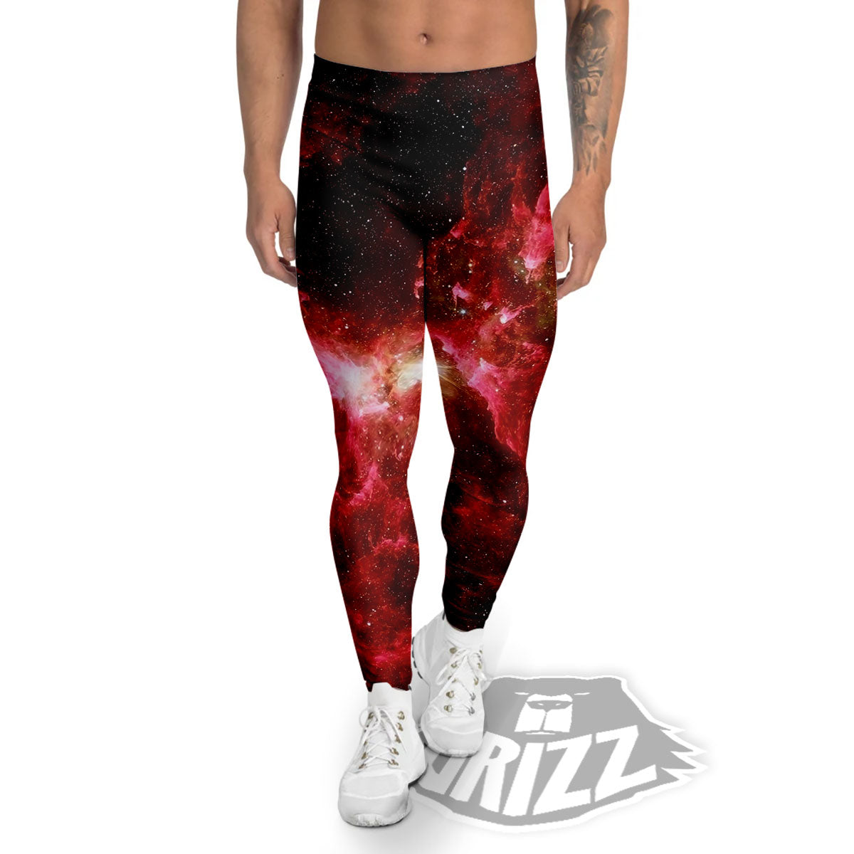Universe Galaxy Space Red Stardust Print Men's Leggings-grizzshop