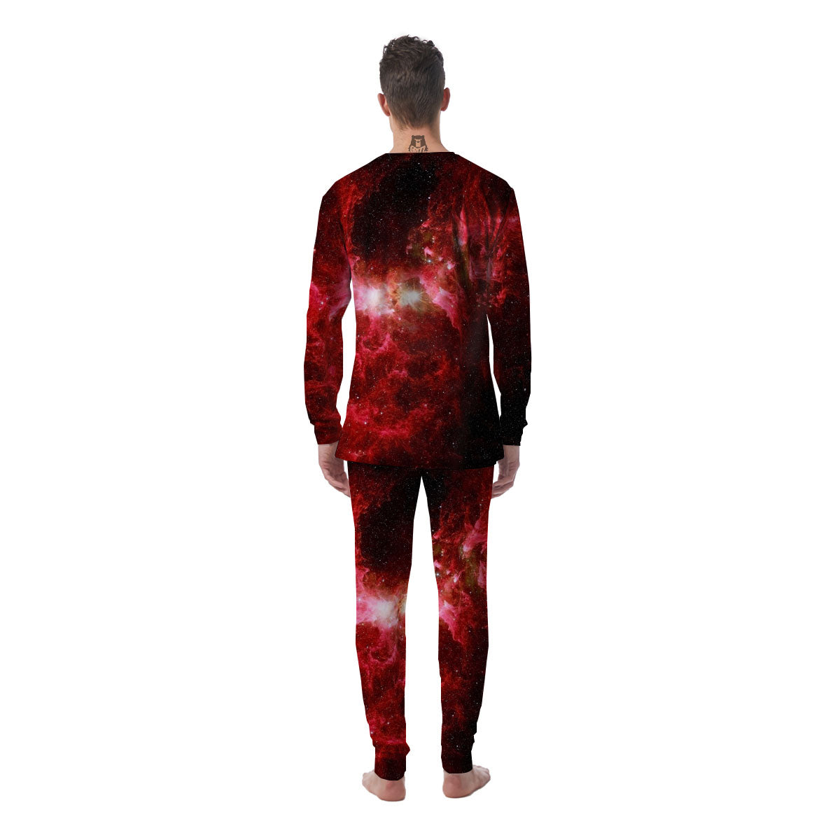 Universe Galaxy Space Red Stardust Print Men's Pajamas-grizzshop