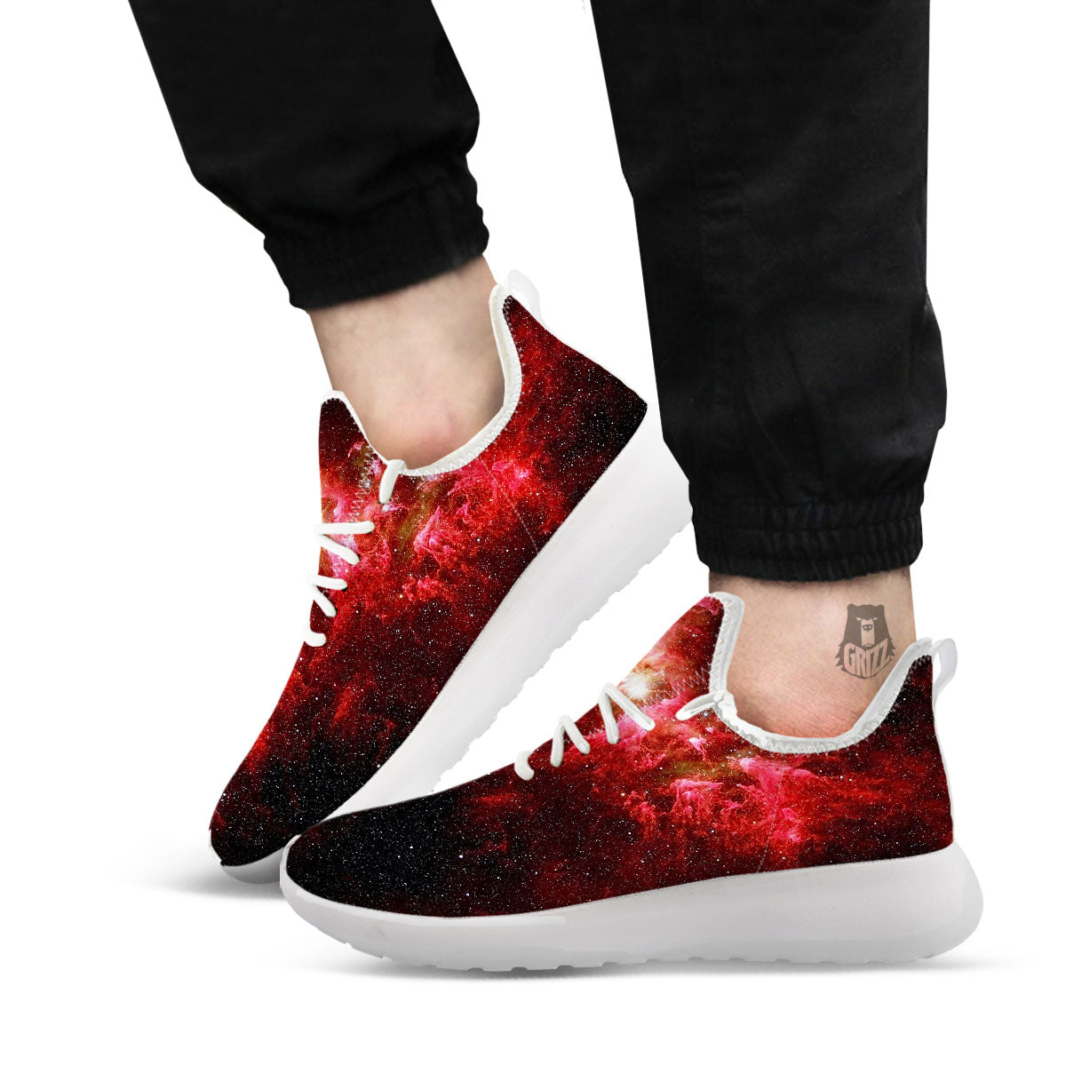 Universe Galaxy Space Red Stardust Print White Athletic Shoes-grizzshop