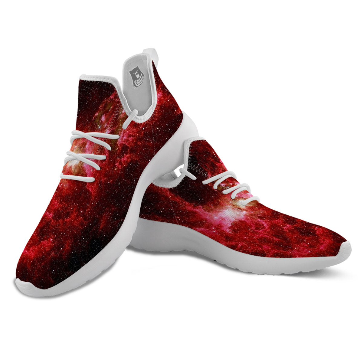 Universe Galaxy Space Red Stardust Print White Athletic Shoes-grizzshop