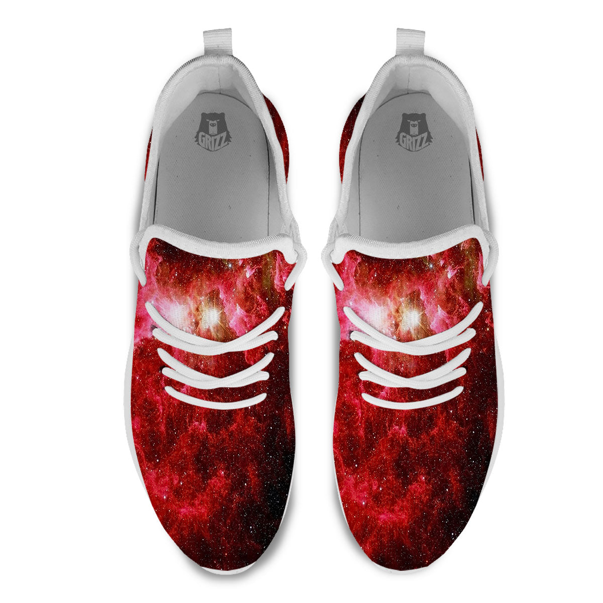 Universe Galaxy Space Red Stardust Print White Athletic Shoes-grizzshop