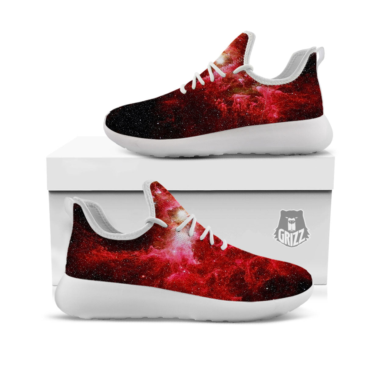 Universe Galaxy Space Red Stardust Print White Athletic Shoes-grizzshop