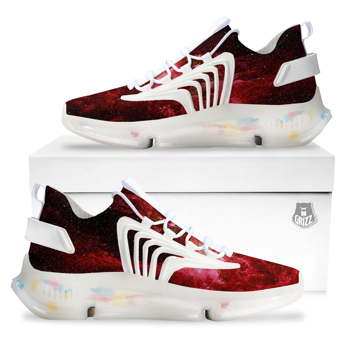 Universe Galaxy Space Red Stardust Print White Gym Shoes-grizzshop