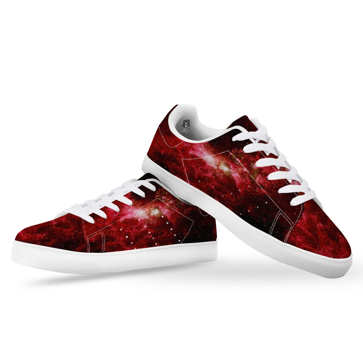 Universe Galaxy Space Red Stardust Print White Low Top Sneakers-grizzshop