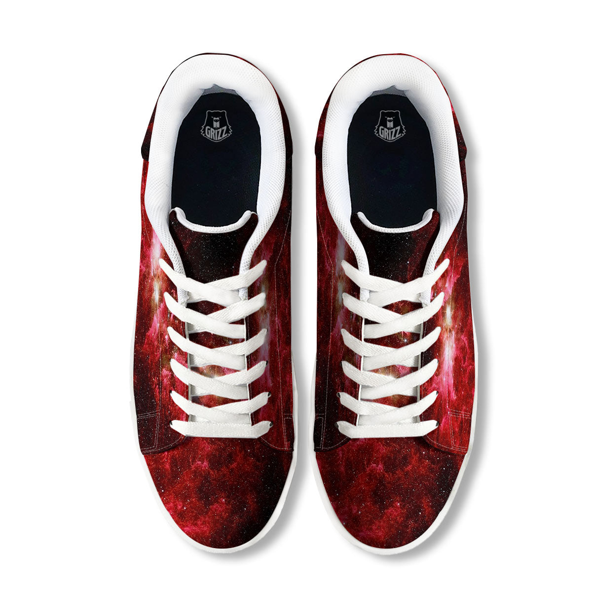 Universe Galaxy Space Red Stardust Print White Low Top Sneakers-grizzshop