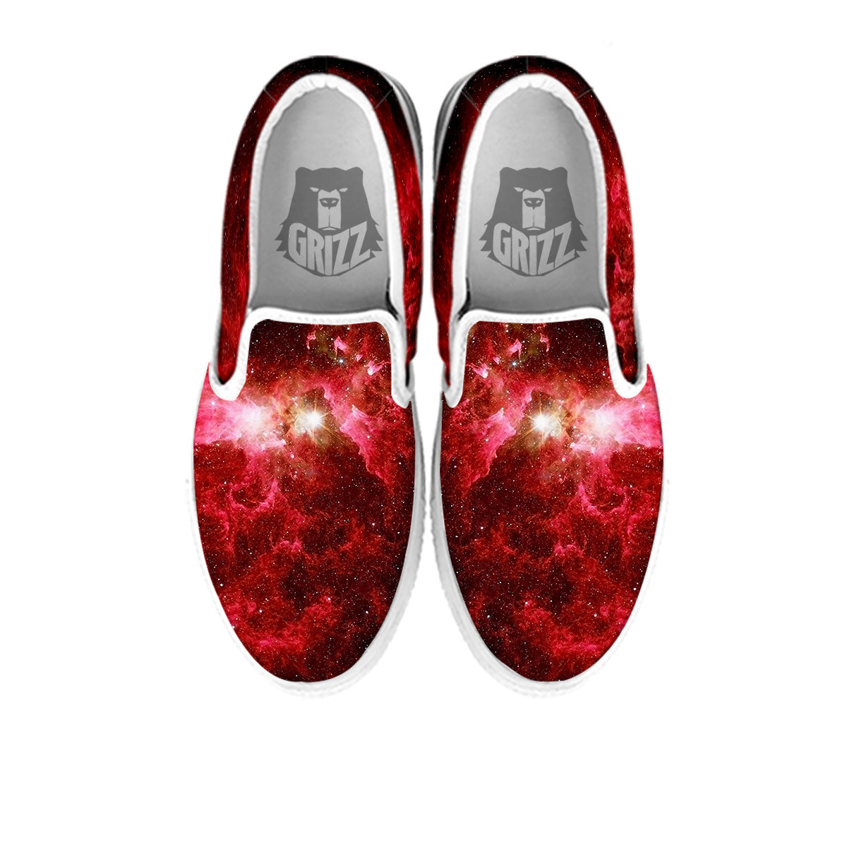 Universe Galaxy Space Red Stardust Print White Slip On Shoes-grizzshop